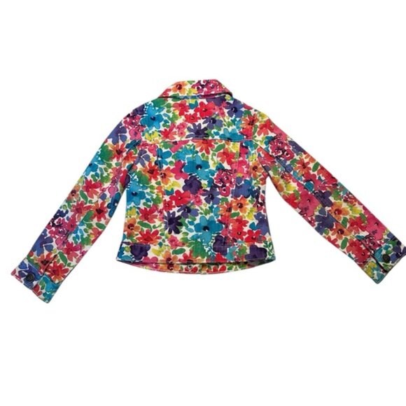 1989 Place | Kids Girl Red & Blue Floral Color Full Denim Jacket Size Small - Picture 2 of 8